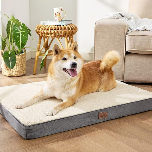 Bedsure Large Dog Bed for Crate - Orthopedic Flat Pet Beds with Removable Washable Cover, Egg Crate Foam Crate Mat, Suitable for Pet Up to 50 lbs-PawvioPets