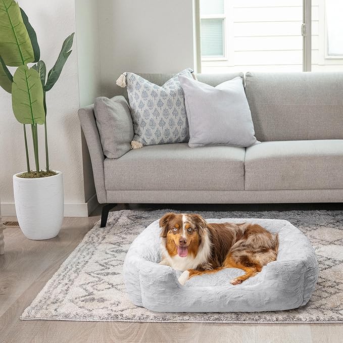 Best Friends by Sheri Lux Lounge Bed Calming Faux Fur Dog Bed, Gray, Large, 36" x 27"-PawvioPets