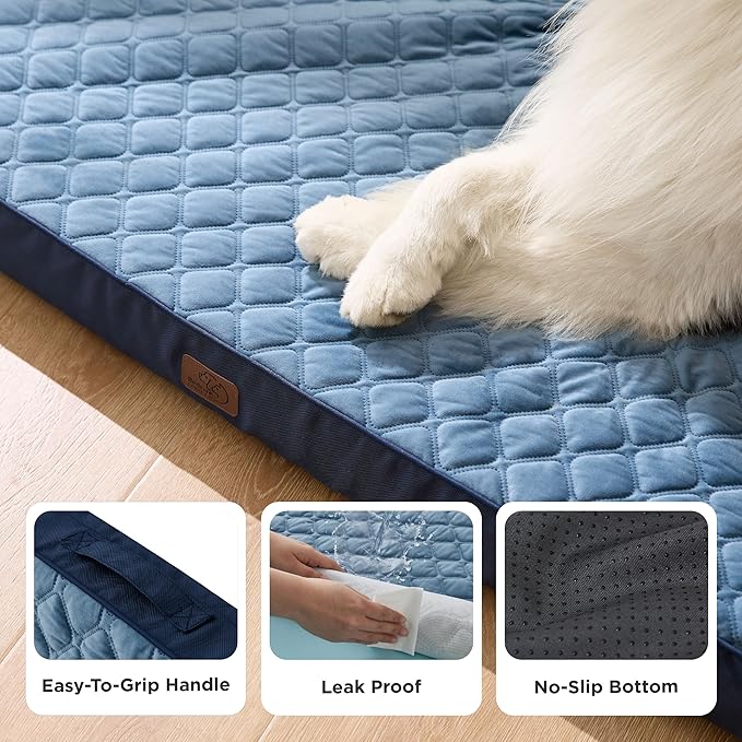 Bedsure Orthopedic Dog Bed for Extra Large Dogs and Crate - Thick Memory Foam Pet Mattress with Removable Washable Cover and Egg Crate Foam, Suitable for Pet Up to 100 lbs, XL 41x29x4 Inches, Navy-PawvioPets