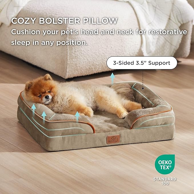 Bedsure Orthopedic Dog Beds for Small Dogs - Washable Small Dog Cat Bed Waterproof, Comfort Pet Couch Sofa with Washable Removable Cover, Pets Bed with Nonskid Bottom, Hazel, 24"-PawvioPets