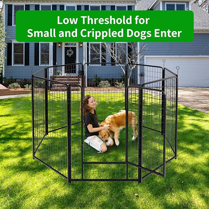 Dog Playpen Outdoor Extra Wide 8 Panels Heavy Duty Dog Fence 50" Height Anti-Rust with Doors Portable for RV Camping Yard, Total 21FT, 35 Sq.ft, Snowy Black-PawvioPets