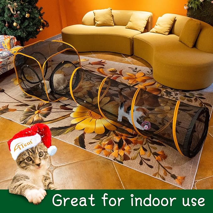 Collapsible Cat Play Tunnel + Cube with Three Ways for Indoor and Outdoor, Cat Enclosure, Tunnel and Tent Connection-PawvioPets