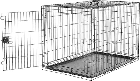 Amazon Basics Durable, Foldable Metal Wire Dog Crate with Tray, Single Door, 48 x 30 x 32.5 in, Black-PawvioPets