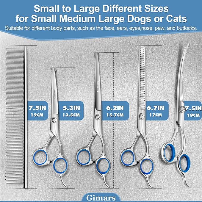 Gimars Titanium Coated Professional 6 in 1 4CR Stainless Steel Dog Grooming Scissors with Safety Round Tip, Heavy Duty Pet Grooming Scissor for Dogs, Cats and Other Animals-PawvioPets