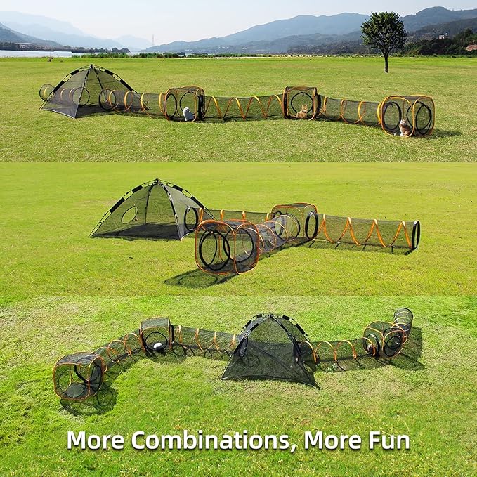 Collapsible Cat Play Tunnel + Cube with Three Ways for Indoor and Outdoor, Cat Enclosure, Tunnel and Tent Connection-PawvioPets