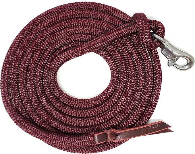 Double Braid Lead Rope with Eye Splice Loop, 12-14FT Lengths (Burgundy, 14 ft.)-PawvioPets