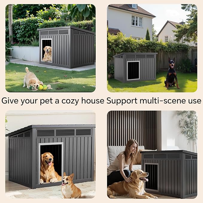DRATO Dog House for Both Indoor and Outdoor with Weatherproof Roof Removable Floors for Medium to Large Dogs Interior Space (Black, Large (42.87 * 32.95 * 31.61''))-PawvioPets