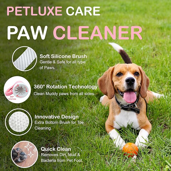 Dog Paw Cleaner for Small & Medium Dogs – Portable Paw Washer Cup with Soft Silicone Brush, Towel & Moisturizing Balm – Gently Cleans Muddy Paws After Walks (Pink, Small)-PawvioPets