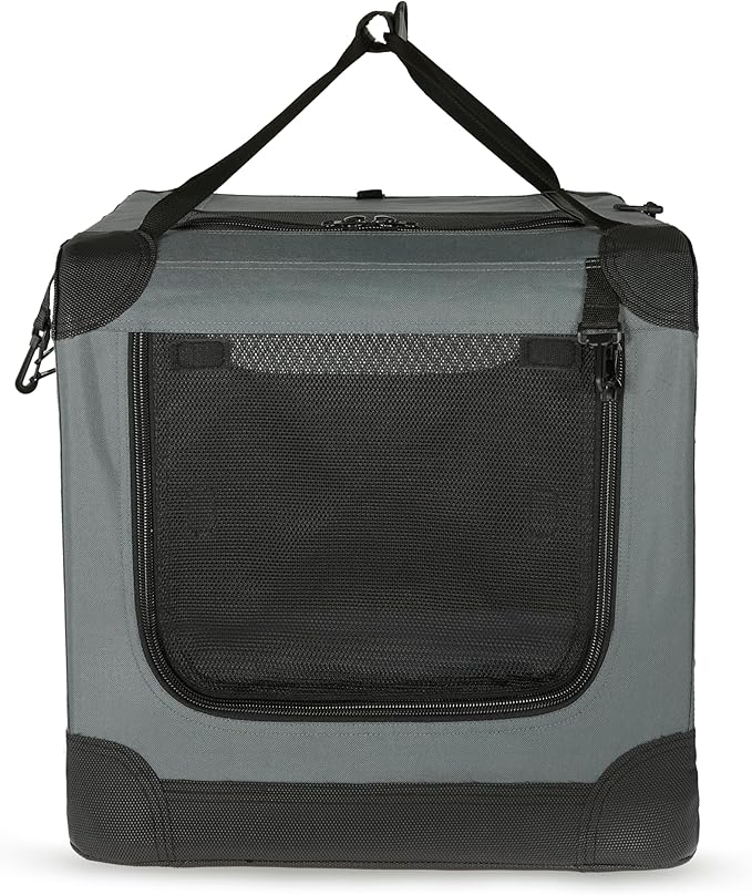 Amazon Basics 4-Doors Portable Soft-Sided Folding Travel Crate Kennel for cat, Dog, and Other Small Animals, Grey, L 36" x 24" x 24"-PawvioPets