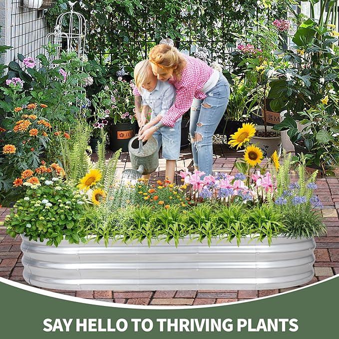 1MORE Galvanized Raised Garden Bed- Planter Garden Boxes Outdoor, Raised Beds for Gardening, 6x3x1ft Metal Garden Bed Kit for Vegetables Flower, Planter Raised Bed with Protective Tape & Tools.Silver-PawvioPets