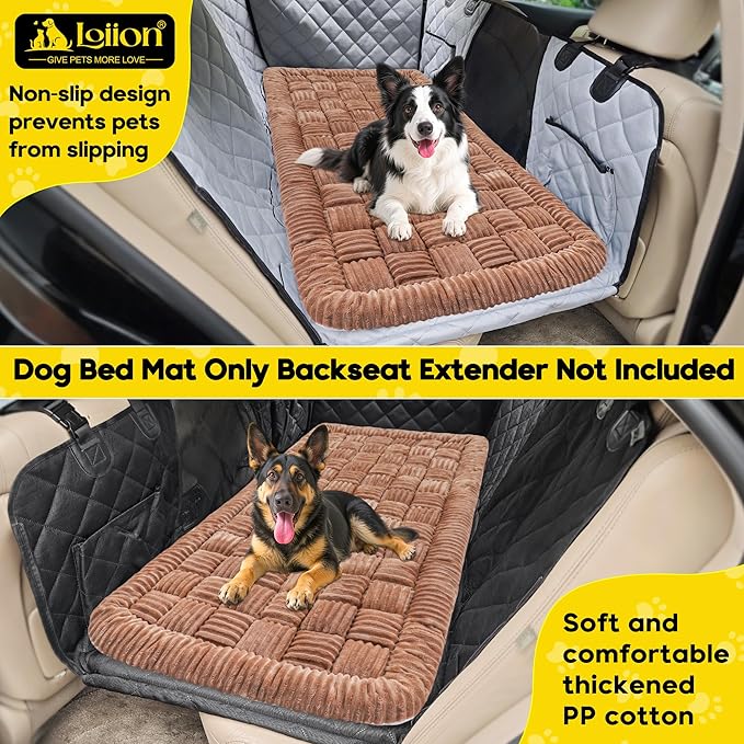 Dog Car Bed Mat, Non-Slip Backseat Extender Pet Blanket, Plaid Dog Bed for Trucks, Sedans & Large SUVs, Chew-Resistant Travel Pad for Dogs, Easy Clean & Scratch-Proof & Comfort（56"x28.7" Brown-PawvioPets