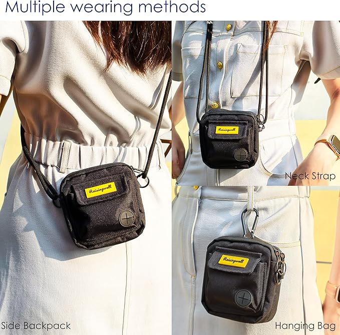 Dog Treat Pouch for Pet Walking and Training with Clicker, Poop Bags, and Three Bags Design Small Fanny Zipper Pack Holder for Puppy Snack Dispenser Kit for Leash and Outdoor Use (Black)-PawvioPets