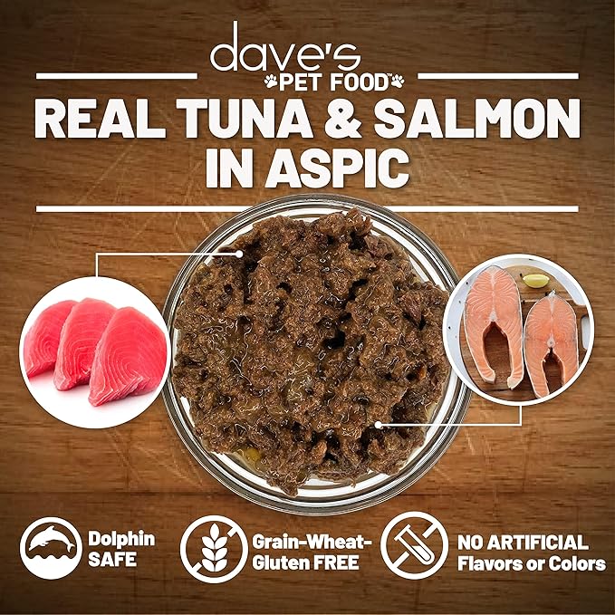Dave's Pet Food Grain Free Wet Cat Food (Tuna & Salmon in Aspic), Naturally Healthy Canned, Added Vitamins & Minerals, Wheat & Gluten-Free, 3 oz (24 Pack)-PawvioPets