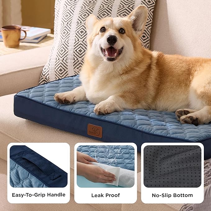 Bedsure Orthopedic Dog Bed for Medium Dogs - Flat Memory Foam Pet Mattress with Removable Washable Cover and Egg Crate Foam, Suitable for Pet Up to 35 lbs, 30x20x3 Inches, Navy-PawvioPets