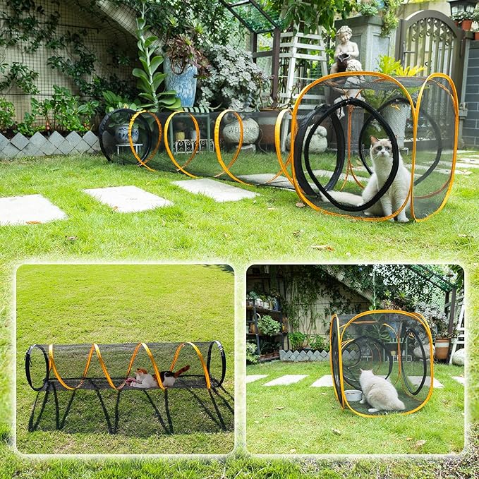 Collapsible Cat Play Tunnel + Cube with Three Ways for Indoor and Outdoor, Cat Enclosure, Tunnel and Tent Connection-PawvioPets