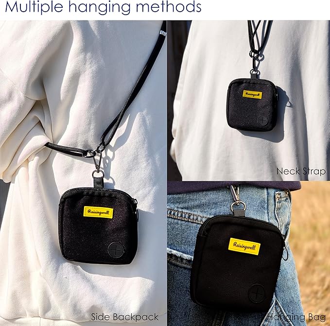 Dog Treat Pouch for Pet Walking and Training with Clicker Poop Bags Small Fanny Zipper Pack Holder for Puppy Snack Dispenser Kit for Leash and Outdoor Use (Black)-PawvioPets