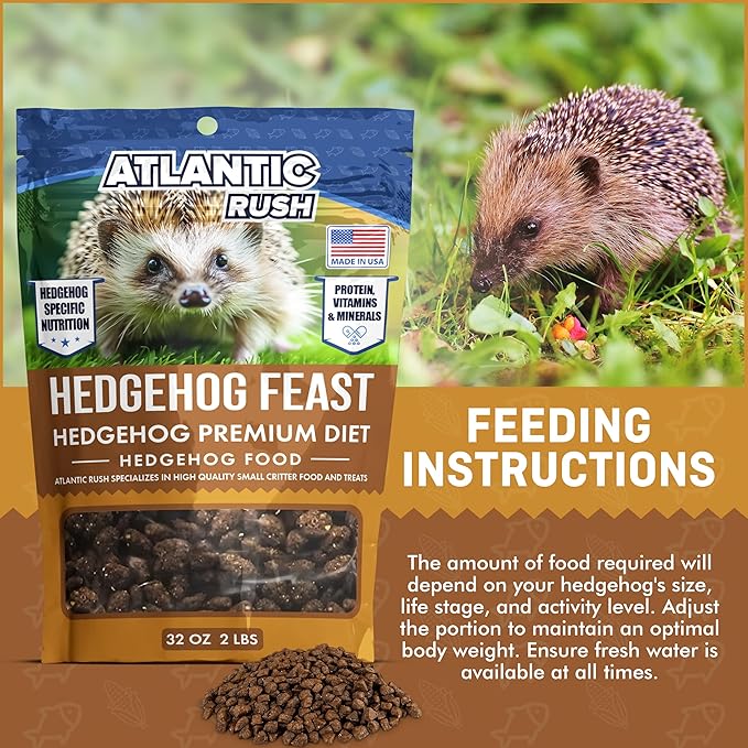 Atlantic Rush Hedgehog Feast Premium Food - 2lb Resealable Bag of Hedge Hog Delite- Small Critter Supplies Hedge Hog Food - Hedgehog Treats- Sourced & Made in The USA-PawvioPets