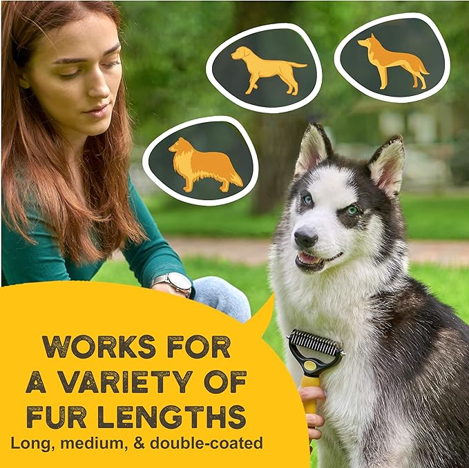 Deshedding Dog Brush - Double-Sided Pet Hair Remover for Cats & Dogs - Yellow Undercoat Grooming Rake for Shedding and Dematting-PawvioPets