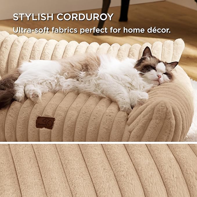 Bedsure Cute Dog Couch for Pets - Fluffy Dog Sofa with Premium Soft Corduroy Fleece, Pet Couch Bed with Washable Cover, Supportive Pet Sofa Bed for Medium Large Dogs, 36inch, Tuscan Beige-PawvioPets