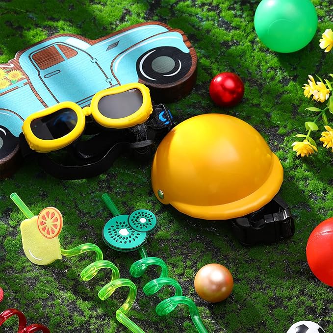 Frienda Dog Helmet and Goggles, UV Protection Doggy Sunglasses and 4 Inch Padded Puppy Motorcycle Helmet Adorable Dog Goggles with Adjustable Belt for Small Dogs Puppy Riding(Yellow,S)-PawvioPets