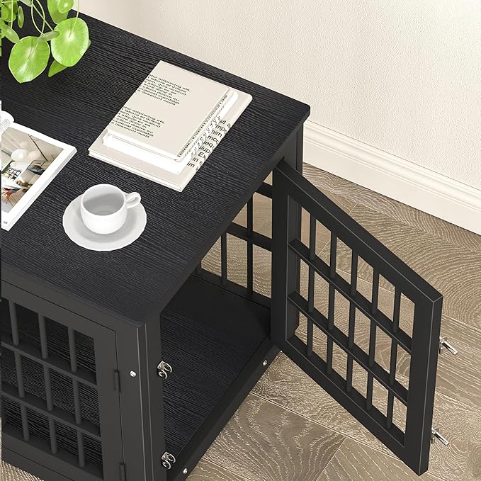 26 Inch Heavy Duty Dog Crate Furniture for Small Dogs, Decorative Pet House End Table, Wooden Cage Kennel Furniture Indoor, Black-PawvioPets
