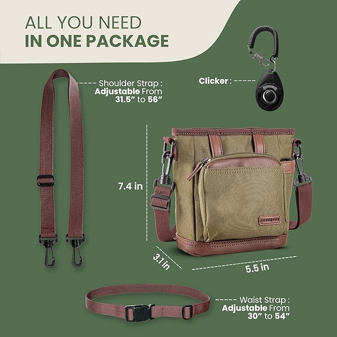 BEAU&FUR Dog Treat Pouch with Clicker for Training - Hands-Free Dog Treat Bag with Magnetic Closure, Built-in Poop Bag Holder Pocket-PawvioPets