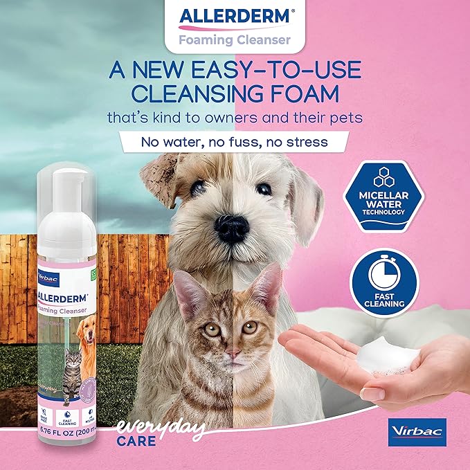ALLERDERM Foaming Cleanser- Rinse-Free Waterless Micellar Foam for Dogs and Cats with Sensitive Skin by Virbac-PawvioPets