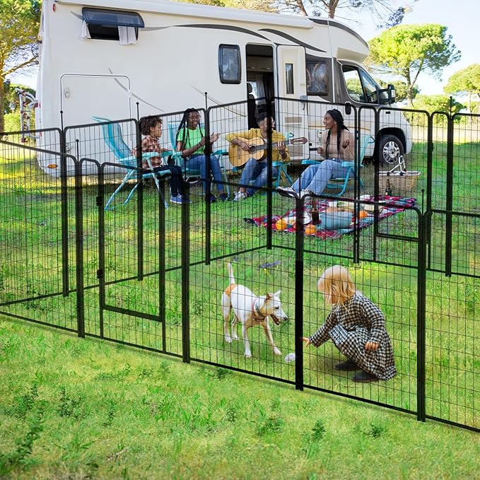 Dog Playpen Outdoor 16 Panels Heavy Duty Dog Pen 26" W×50" H Anti-Rust Exercise Fence with Doors for Large/Medium Pet Play for RV Camping Yard-PawvioPets
