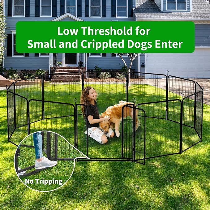 Dog Playpen Outdoor Extra Wide 32 Panels Heavy Duty Dog Fence 47" Height Anti-Rust with Doors Portable for RV Camping Yard, Total 84FT, 561 Sq.ft, Snowy Black-PawvioPets