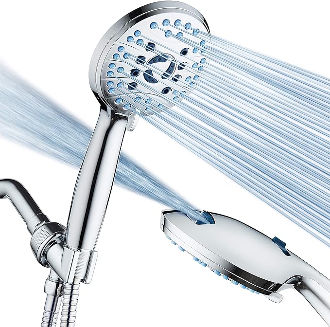 AquaCare High Pressure 8-mode Handheld Shower Head - Anti-clog Nozzles, Built-in Power Wash to Clean Tub, Tile & Pets, Extra Long 6 ft. Stainless Steel Hose, Wall & Overhead Brackets-PawvioPets