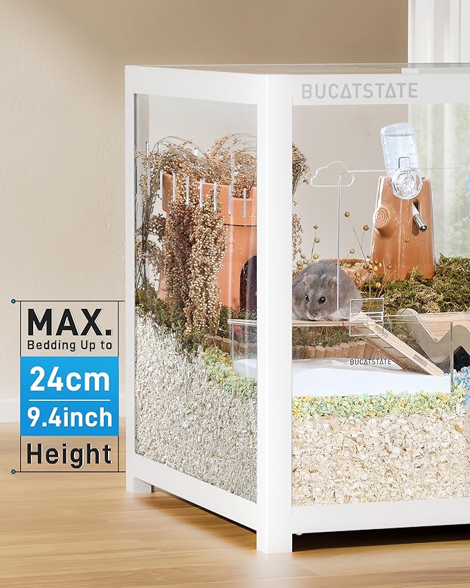 BUCATSTATE Hamster Cage 3.0: Metal Large Rat Cage Stackable with Top Access Easy Assemble 39.3L x 19.7W x 20.6H Inches Dwarf Syrian Hamster Tank for Gerbil Mouse (5.4 ft², White)-PawvioPets