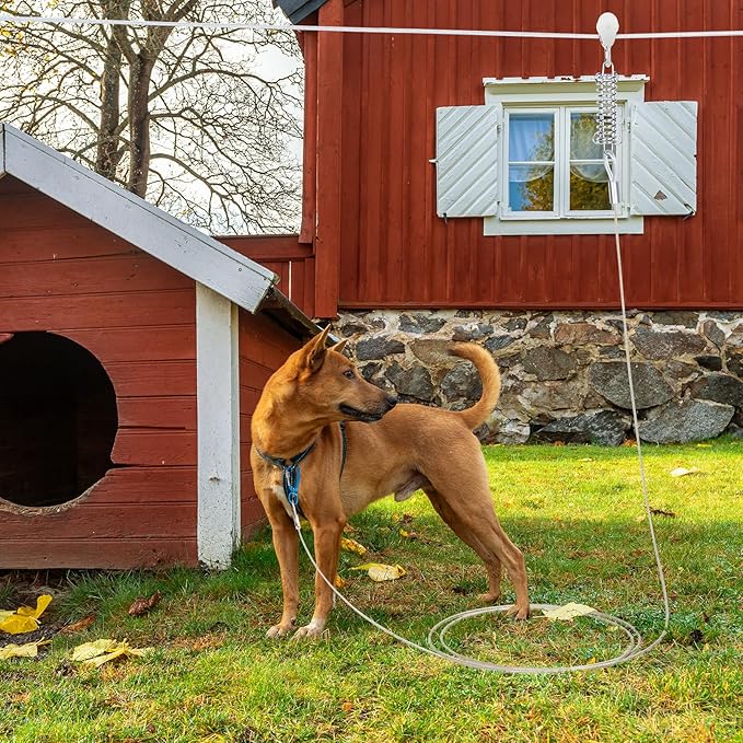 75ft Dog Runner for Yard Large Dog Heavy Duty with Double Shock Absorbers Tangle-Free Aerial Trolley System for Large Dogs Up to 250lbs (Orange)-PawvioPets