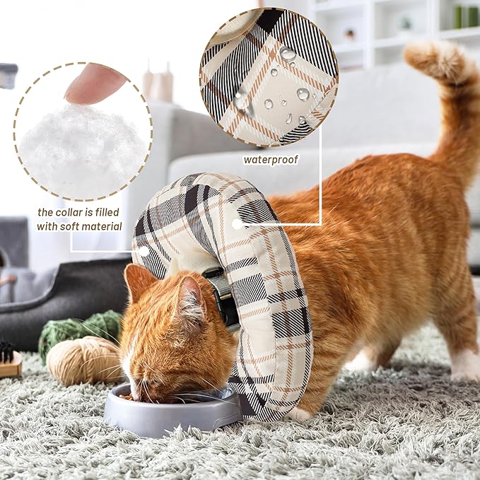 Cat Cone Collar Soft, Adjustable Plaid Elizabethan Cat Recovery Collar After Surgery to Prevent Licking & Scratching Wound, Fits Small Medium Large Cats, Puppy, Small Dogs-PawvioPets