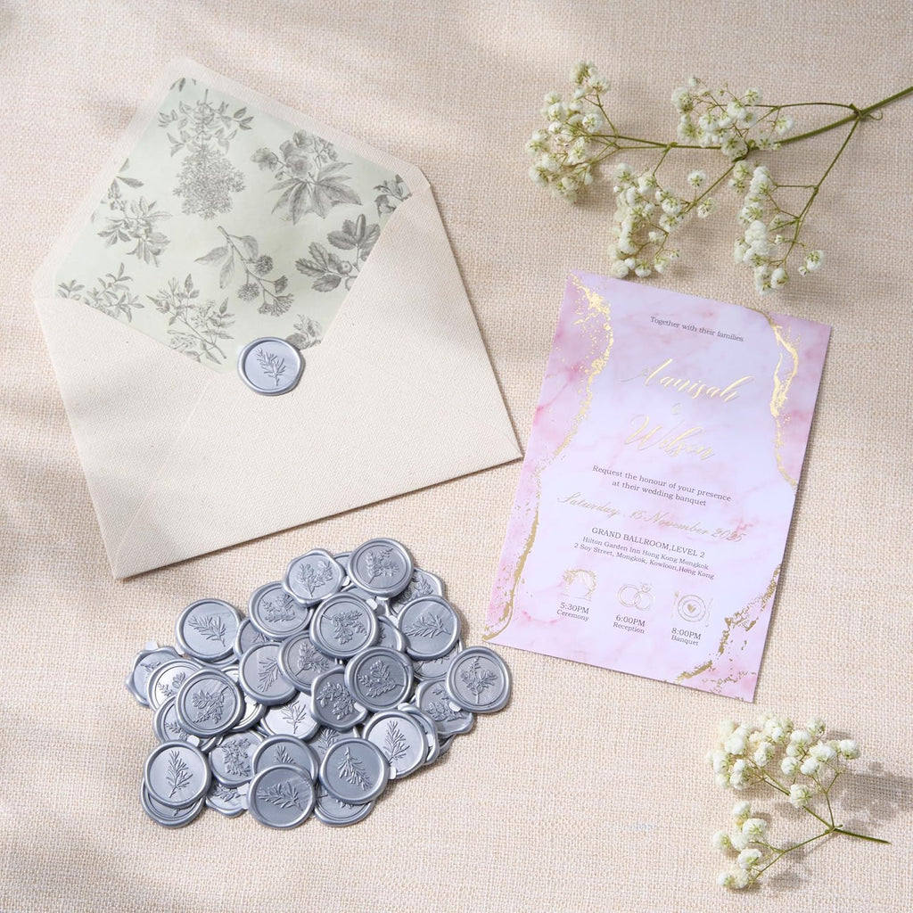 Wax Seal Stickers (60 Pcs, 3 Designs in 1 Pack) Premium Envelope Seal Stickers for Wedding Invitation Envelopes, Adhesive Wax Seals, Perfect for Seating Chart, Gift Wrapping