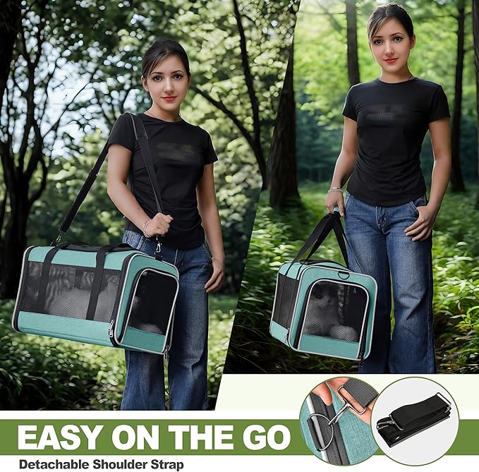 Cat Carrier 18"x11"x11" TSA Approved Ventilated Top Open Softsided Pet Air Travel Bag, Small Animal Basic Crate Shih Tzu Dog Kennel Carry Case, 4-Mesh-Side Kitty Carry on up to 20lbs Teal-PawvioPets