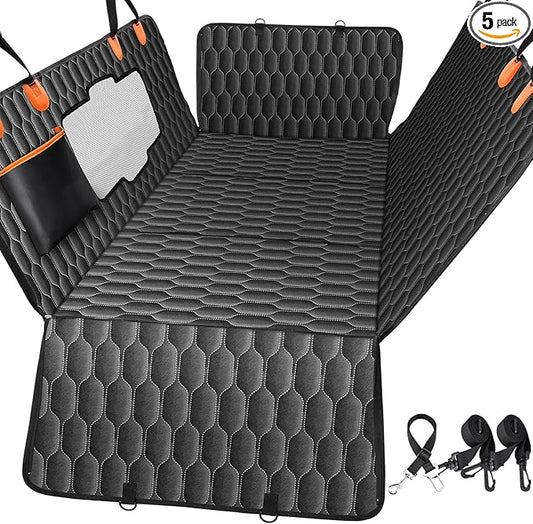Back Seat Extender for Dogs-Supports 400lb,Hard Bottom Dog Car Seat Cover for Back Seat -Detachable,Scratch Proof Nonslip,Dog Hammock for Car,Truck with Anti-Slip Dispensing-PawvioPets