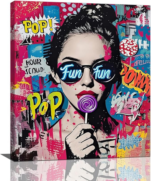 Fashion Women Wall Art Glam Modern Artwork for Girls Banksy Street Graffiti Pop Art Canvas Pictures Painting Print Framed Decorations Gifts for Bedroom Living Room Office 20"x24"-PawvioPets