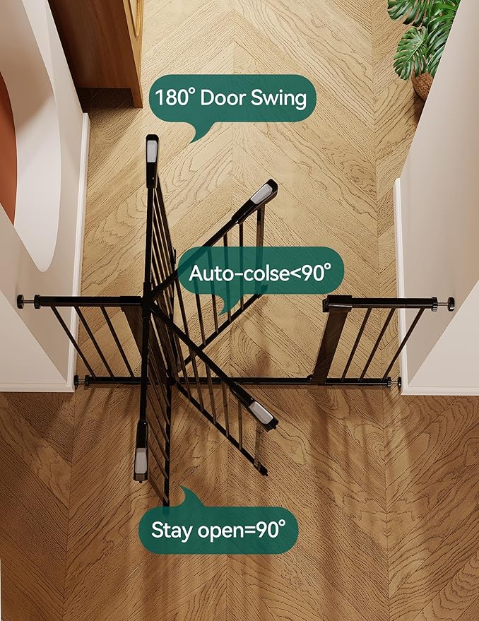 Babelio Baby Gate for Doorways and Stairs, 26-40" Auto Close Dog Gate, Easy-Install Pressure Mounted Satey Door, No Drilling Safety Gate for Child and Pets, Pressguard, Black-PawvioPets