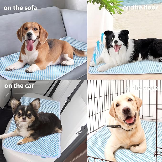 Dog Cooling Mat for Medium Dogs - 30x20 Orthopedic Memory Foam Pet Pad for Summer, QMAX>0.5, Washable Premium Comfort Crate Pad for Your Furry Companion, Blue-PawvioPets