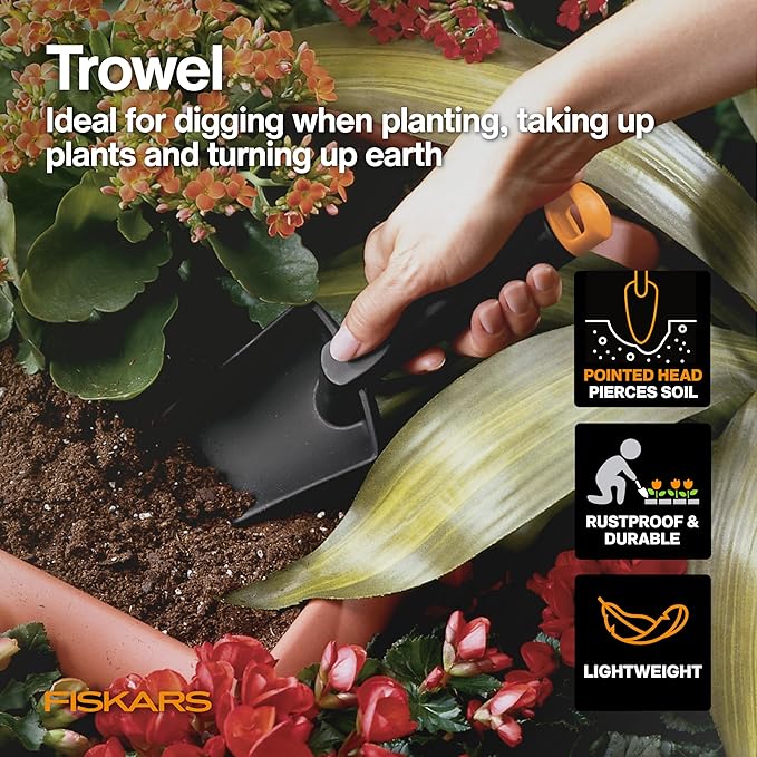 Fiskars House Plant Starter Tool Gift Set with Bypass Pruner, Trowel, Cultivator, and L/XL Garden Gloves, Accessories for Indoor Gardening (4 Piece Kit)-PawvioPets