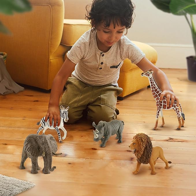 6PCS Safari Animal Figure Toys for Kids 3-5 Realistic Plastic Jungle Animal Figurines African Wildlife Learning Toys for Kids Boys Girls Toddlers-PawvioPets