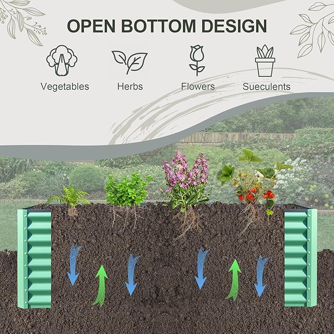 Domi Raised Garden Beds Outdoor, 6x3x2ft Thickening Tall Metal Rectangular Deep Root Box Planter for Vegetables, Flowers, Herbs, and Succulents 2" Deep w/ 256 Gallon Capacity - Green-PawvioPets