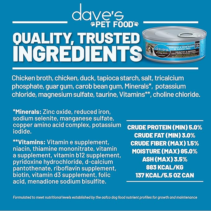 Dave's Pet Food Grain Free Wet Cat Food (Chicken & Duck Saucey Pate), Naturally Healthy Canned, Added Vitamins & Minerals, Wheat Free, 5.5 oz (24 Pack)-PawvioPets
