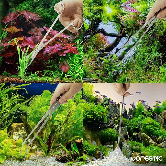 4Pcs Aquascaping Tools, Terrarium Tools, Aquarium Tools Set with Stainless Steel Aquarium Tweezers, Aquarium Scissors and Spatula - Aquascape Tools Set for Trimming, Maintenance-PawvioPets