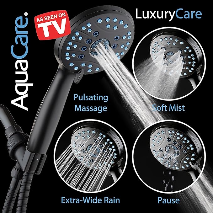 AquaCare High Pressure 8-mode Handheld Shower Head - Anti-clog Nozzles, Built-in Power Wash to Clean Tub, Tile & Pets, Extra Long 6 ft. Stainless Steel Hose, Wall & Overhead Brackets-PawvioPets