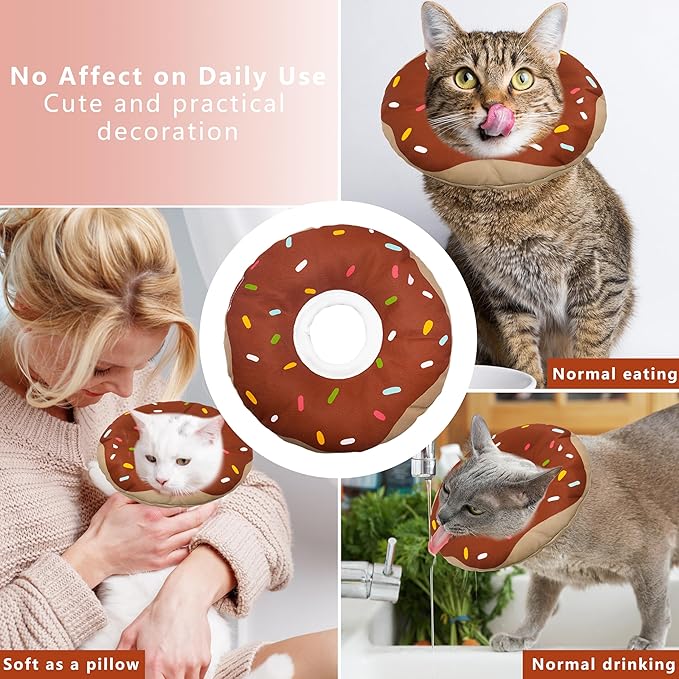 Cat Cone Collar Soft, Adjustable Cat Recovery Collar Kitten Cones to Stop Licking, Cute Donut E Collar After Surgery, Cats Neck Pillow ConeElizabethan Cones of Shame (Waterproof Brown, Large)-PawvioPets