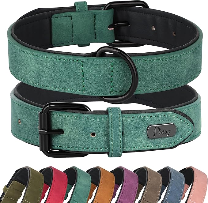 Didog Soft Padded PU Leather Dog Collar, Breathable and Adjustable Dog Collars for Medium Dogs, Comfortable for Daily Walk, Green, L Fit Neck 13-17"(22-44 lbs)-PawvioPets