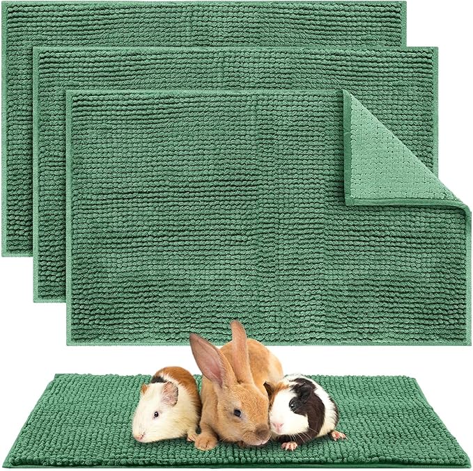 Amylove 4 Pcs Guinea Pig Cage Liner Guinea Pig Bedding Washable Fleece Pee Pads Reusable Small Animals Training Mat Small Animal Sleeping Bed for Bunny Hamster(Dark Green,16 x 24 Inch)-PawvioPets