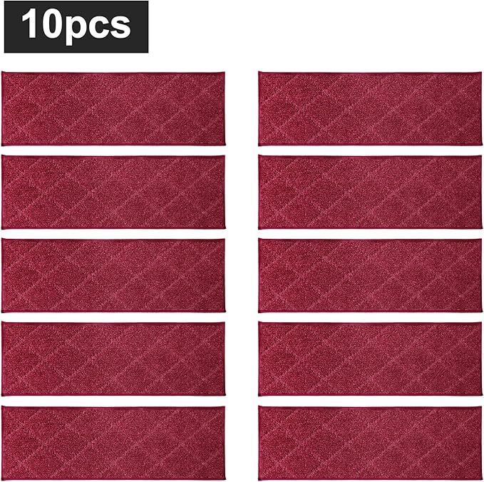 COSY HOMEER Edging Stair Treads Non-Slip Carpet Mat 28inX9in Indoor Stair Runners for Wooden Steps, Edging Stair Rugs for Kids and Dogs, 100% Polyester TPE Backing (10pc, Red)-PawvioPets