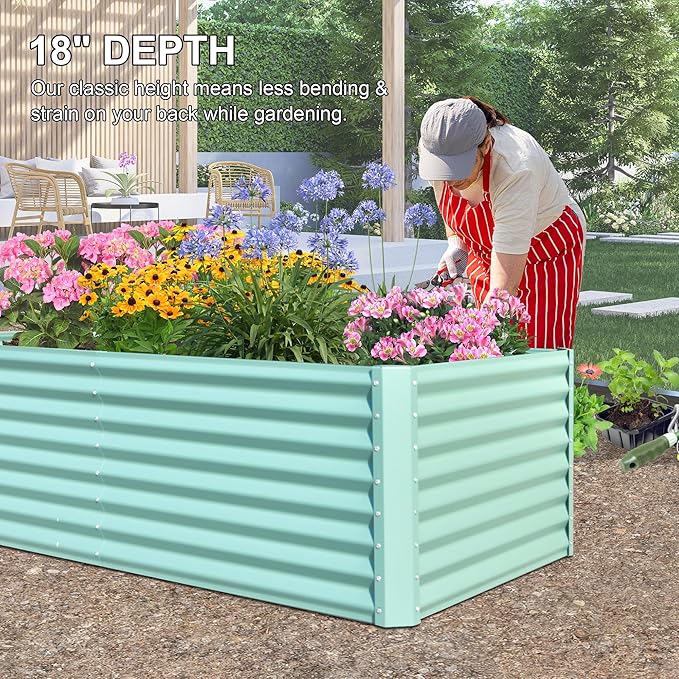 Domi Raised Garden Beds Outdoor, 6x3x2ft Thickening Tall Metal Rectangular Deep Root Box Planter for Vegetables, Flowers, Herbs, and Succulents 2" Deep w/ 256 Gallon Capacity - Green-PawvioPets